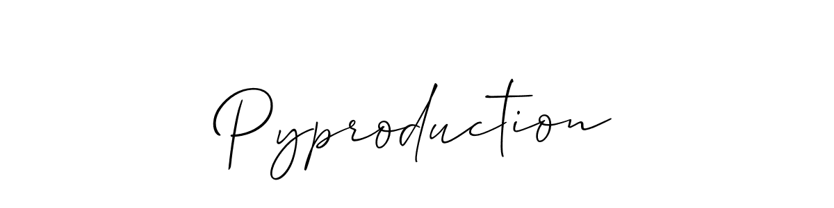Make a beautiful signature design for name Pyproduction. With this signature (Allison_Script) style, you can create a handwritten signature for free. Pyproduction signature style 2 images and pictures png