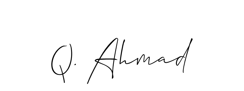 Also You can easily find your signature by using the search form. We will create Q. Ahmad name handwritten signature images for you free of cost using Allison_Script sign style. Q. Ahmad signature style 2 images and pictures png