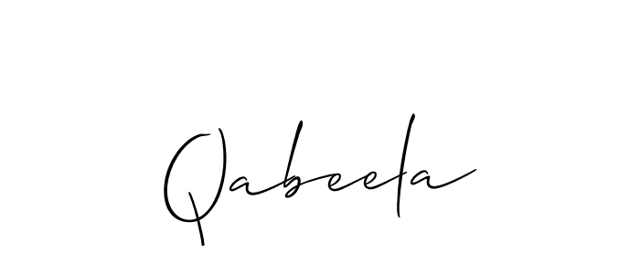 The best way (Allison_Script) to make a short signature is to pick only two or three words in your name. The name Qabeela include a total of six letters. For converting this name. Qabeela signature style 2 images and pictures png