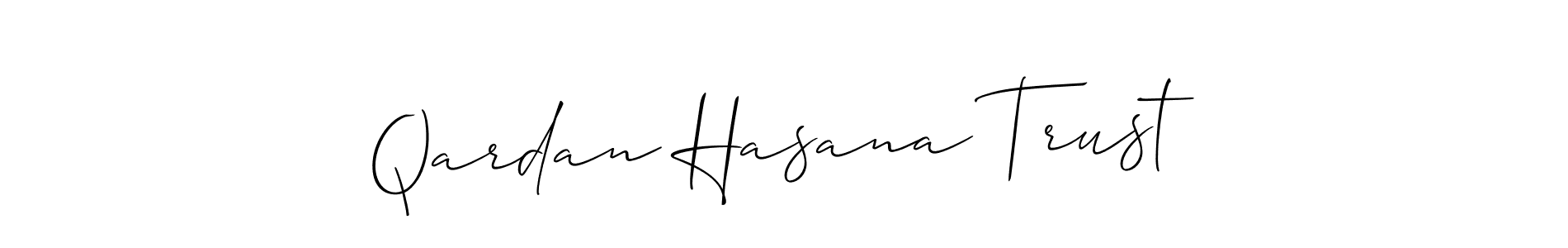 The best way (Allison_Script) to make a short signature is to pick only two or three words in your name. The name Qardan Hasana Trust include a total of six letters. For converting this name. Qardan Hasana Trust signature style 2 images and pictures png