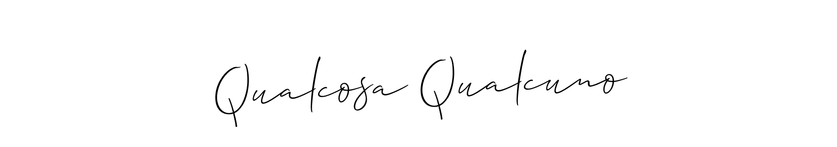 Similarly Allison_Script is the best handwritten signature design. Signature creator online .You can use it as an online autograph creator for name Qualcosa Qualcuno. Qualcosa Qualcuno signature style 2 images and pictures png