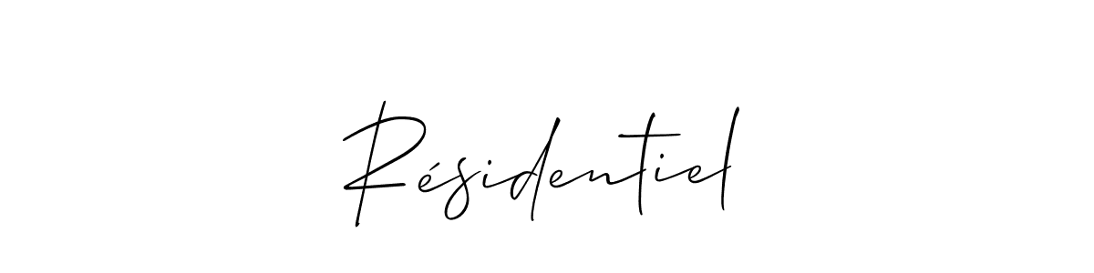 The best way (Allison_Script) to make a short signature is to pick only two or three words in your name. The name Résidentiel include a total of six letters. For converting this name. Résidentiel signature style 2 images and pictures png