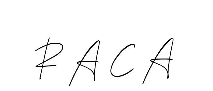 The best way (Allison_Script) to make a short signature is to pick only two or three words in your name. The name R A C A include a total of six letters. For converting this name. R A C A signature style 2 images and pictures png