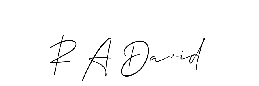 Also You can easily find your signature by using the search form. We will create R A David name handwritten signature images for you free of cost using Allison_Script sign style. R A David signature style 2 images and pictures png