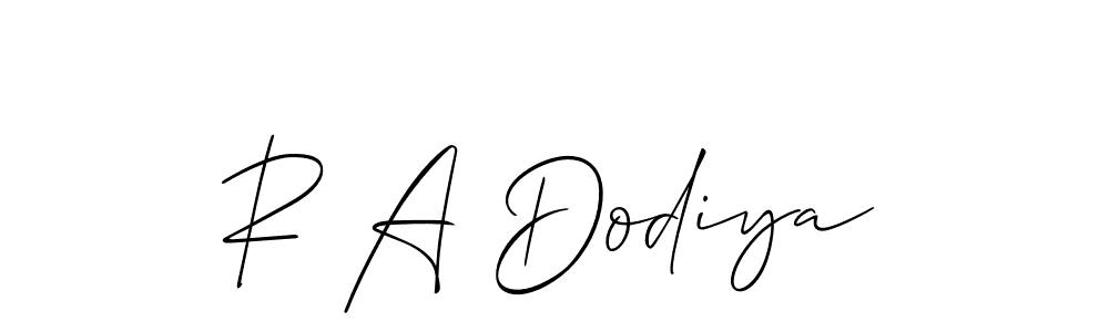 Use a signature maker to create a handwritten signature online. With this signature software, you can design (Allison_Script) your own signature for name R A Dodiya. R A Dodiya signature style 2 images and pictures png