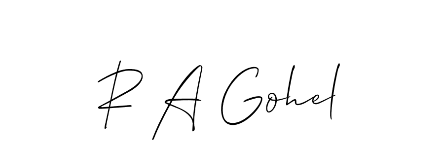 How to make R A Gohel name signature. Use Allison_Script style for creating short signs online. This is the latest handwritten sign. R A Gohel signature style 2 images and pictures png