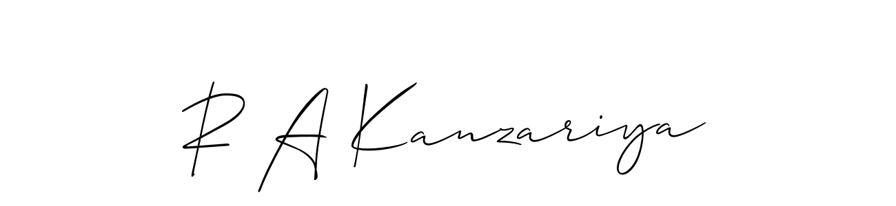 Make a short R A Kanzariya signature style. Manage your documents anywhere anytime using Allison_Script. Create and add eSignatures, submit forms, share and send files easily. R A Kanzariya signature style 2 images and pictures png
