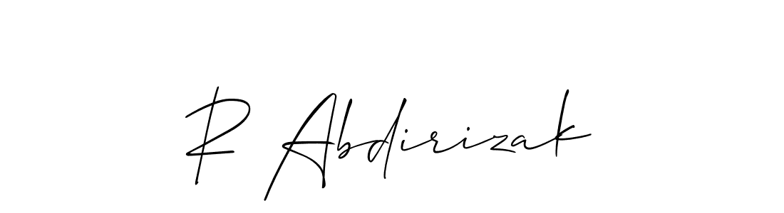 Also You can easily find your signature by using the search form. We will create R Abdirizak name handwritten signature images for you free of cost using Allison_Script sign style. R Abdirizak signature style 2 images and pictures png