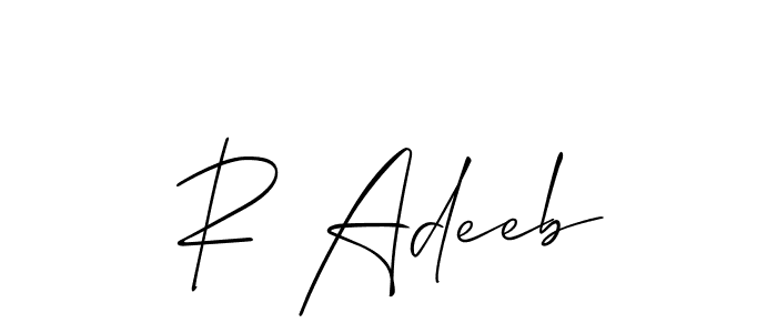 The best way (Allison_Script) to make a short signature is to pick only two or three words in your name. The name R Adeeb include a total of six letters. For converting this name. R Adeeb signature style 2 images and pictures png