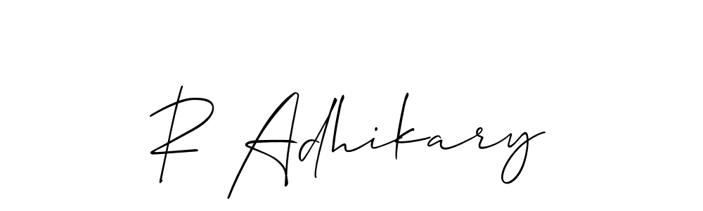 How to make R Adhikary name signature. Use Allison_Script style for creating short signs online. This is the latest handwritten sign. R Adhikary signature style 2 images and pictures png