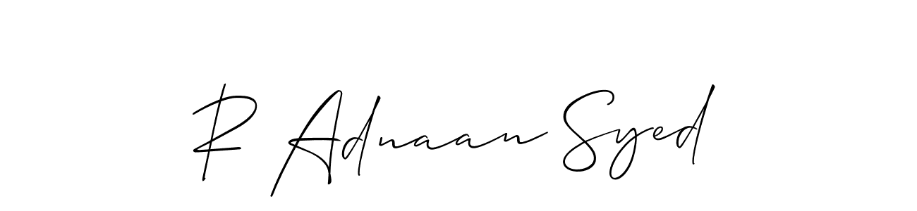 How to make R Adnaan Syed name signature. Use Allison_Script style for creating short signs online. This is the latest handwritten sign. R Adnaan Syed signature style 2 images and pictures png