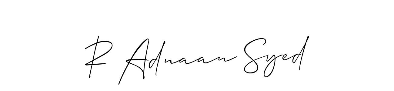 How to make R Adnaan Syed name signature. Use Allison_Script style for creating short signs online. This is the latest handwritten sign. R Adnaan Syed signature style 2 images and pictures png