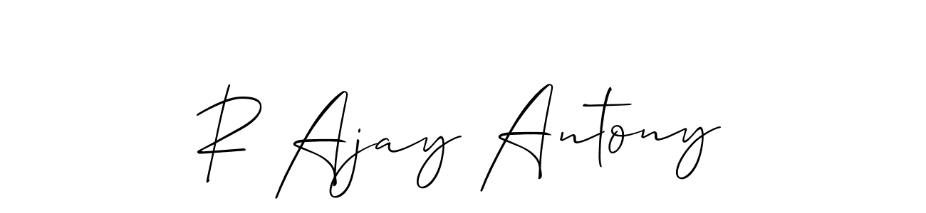 The best way (Allison_Script) to make a short signature is to pick only two or three words in your name. The name R Ajay Antony include a total of six letters. For converting this name. R Ajay Antony signature style 2 images and pictures png