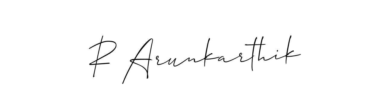 Make a short R Arunkarthik signature style. Manage your documents anywhere anytime using Allison_Script. Create and add eSignatures, submit forms, share and send files easily. R Arunkarthik signature style 2 images and pictures png