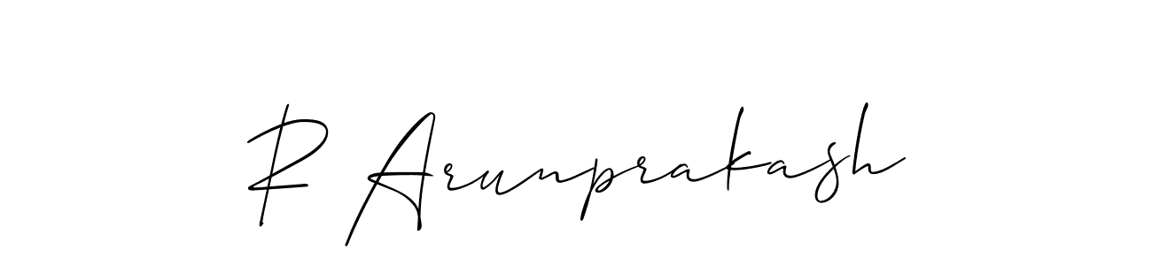 The best way (Allison_Script) to make a short signature is to pick only two or three words in your name. The name R Arunprakash include a total of six letters. For converting this name. R Arunprakash signature style 2 images and pictures png