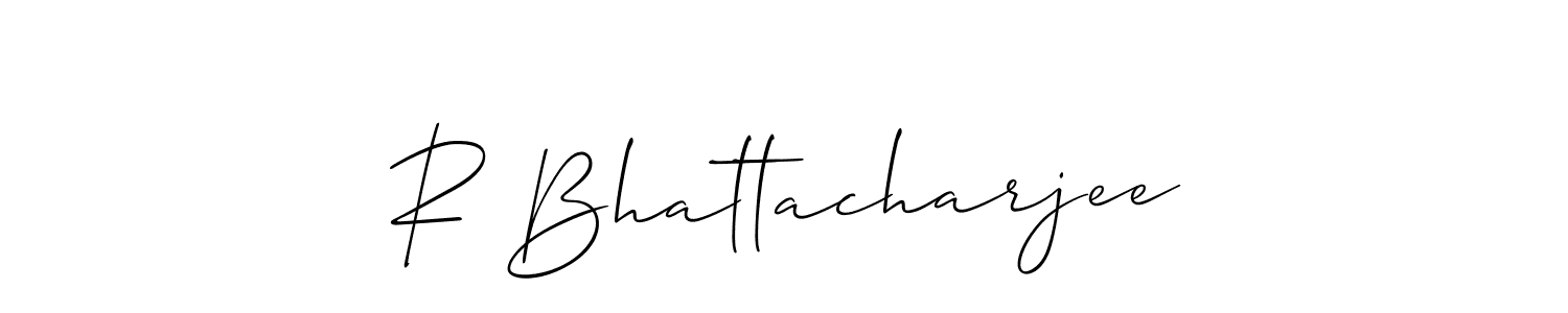 The best way (Allison_Script) to make a short signature is to pick only two or three words in your name. The name R Bhattacharjee include a total of six letters. For converting this name. R Bhattacharjee signature style 2 images and pictures png