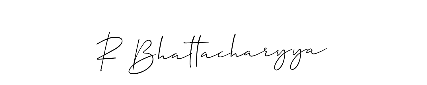Use a signature maker to create a handwritten signature online. With this signature software, you can design (Allison_Script) your own signature for name R Bhattacharyya. R Bhattacharyya signature style 2 images and pictures png