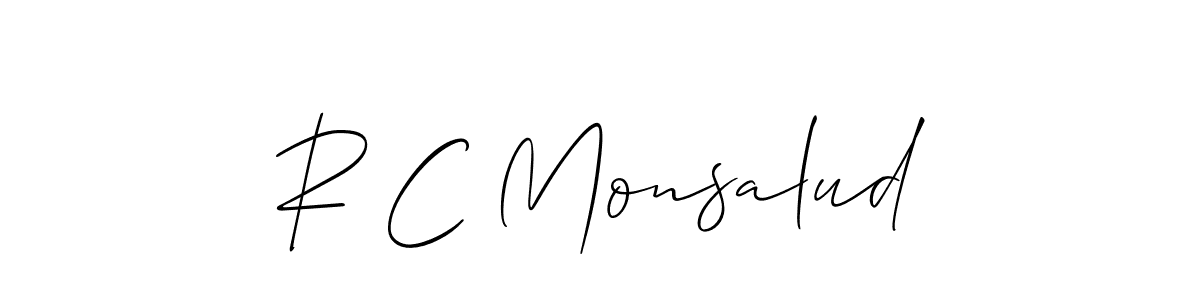 How to make R C Monsalud name signature. Use Allison_Script style for creating short signs online. This is the latest handwritten sign. R C Monsalud signature style 2 images and pictures png