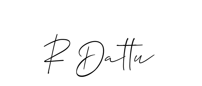 You can use this online signature creator to create a handwritten signature for the name R Dattu. This is the best online autograph maker. R Dattu signature style 2 images and pictures png