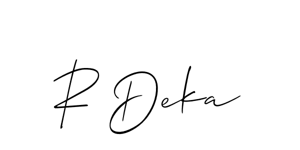 Allison_Script is a professional signature style that is perfect for those who want to add a touch of class to their signature. It is also a great choice for those who want to make their signature more unique. Get R Deka name to fancy signature for free. R Deka signature style 2 images and pictures png