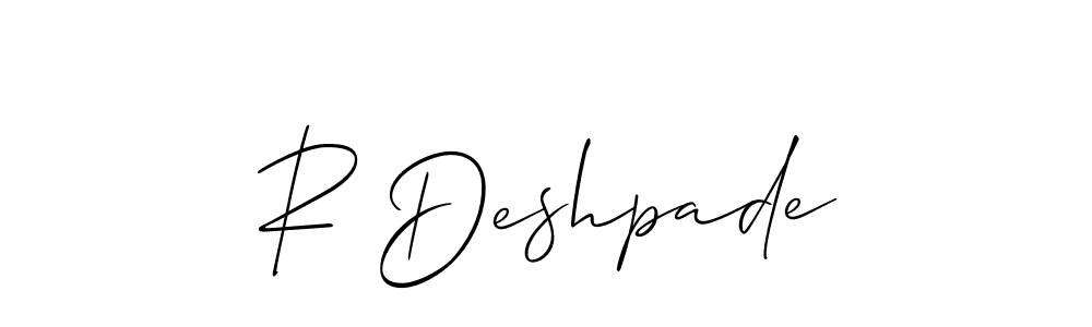 if you are searching for the best signature style for your name R Deshpade. so please give up your signature search. here we have designed multiple signature styles  using Allison_Script. R Deshpade signature style 2 images and pictures png