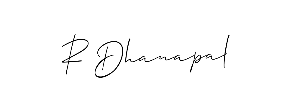 The best way (Allison_Script) to make a short signature is to pick only two or three words in your name. The name R Dhanapal include a total of six letters. For converting this name. R Dhanapal signature style 2 images and pictures png