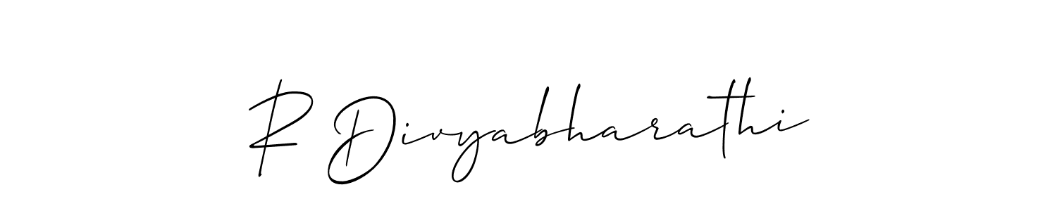 Create a beautiful signature design for name R Divyabharathi. With this signature (Allison_Script) fonts, you can make a handwritten signature for free. R Divyabharathi signature style 2 images and pictures png