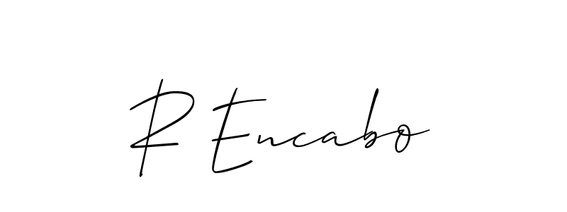 The best way (Allison_Script) to make a short signature is to pick only two or three words in your name. The name R Encabo include a total of six letters. For converting this name. R Encabo signature style 2 images and pictures png