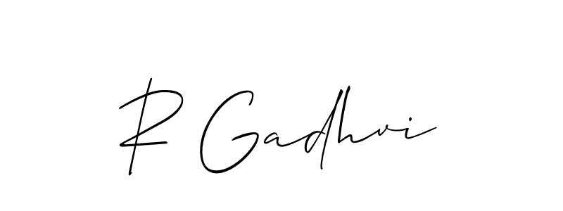 Also You can easily find your signature by using the search form. We will create R Gadhvi name handwritten signature images for you free of cost using Allison_Script sign style. R Gadhvi signature style 2 images and pictures png