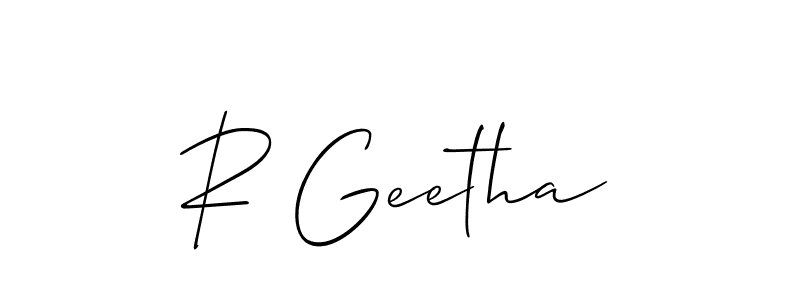 Also we have R Geetha name is the best signature style. Create professional handwritten signature collection using Allison_Script autograph style. R Geetha signature style 2 images and pictures png