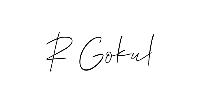 How to make R Gokul name signature. Use Allison_Script style for creating short signs online. This is the latest handwritten sign. R Gokul signature style 2 images and pictures png
