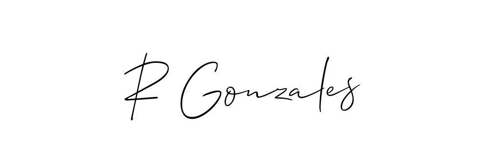 The best way (Allison_Script) to make a short signature is to pick only two or three words in your name. The name R Gonzales include a total of six letters. For converting this name. R Gonzales signature style 2 images and pictures png