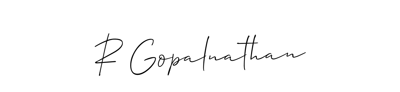 How to make R Gopalnathan name signature. Use Allison_Script style for creating short signs online. This is the latest handwritten sign. R Gopalnathan signature style 2 images and pictures png