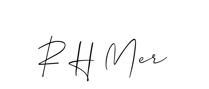 The best way (Allison_Script) to make a short signature is to pick only two or three words in your name. The name R H Mer include a total of six letters. For converting this name. R H Mer signature style 2 images and pictures png
