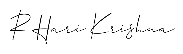 A stylish, flowing autograph style designed for name R Hari Krishna using Allison_Script typography. Perfect for digital creative projects. R Hari Krishna signature style 2 images and pictures png