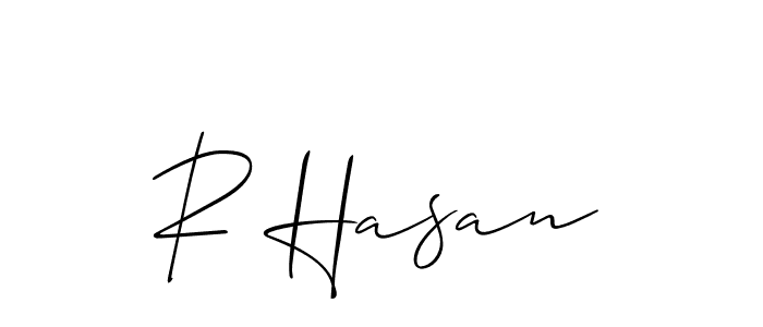 The best way (Allison_Script) to make a short signature is to pick only two or three words in your name. The name R Hasan include a total of six letters. For converting this name. R Hasan signature style 2 images and pictures png