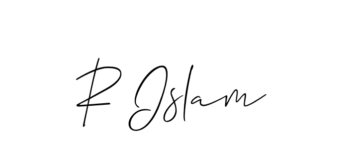 The best way (Allison_Script) to make a short signature is to pick only two or three words in your name. The name R Islam include a total of six letters. For converting this name. R Islam signature style 2 images and pictures png