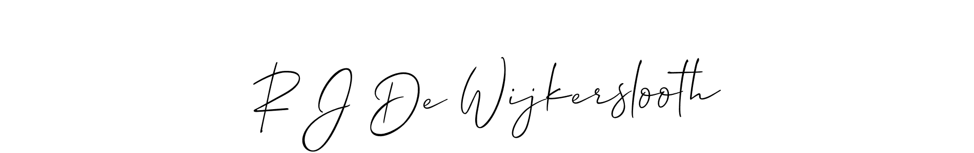 The best way (Allison_Script) to make a short signature is to pick only two or three words in your name. The name R J De Wijkerslooth include a total of six letters. For converting this name. R J De Wijkerslooth signature style 2 images and pictures png