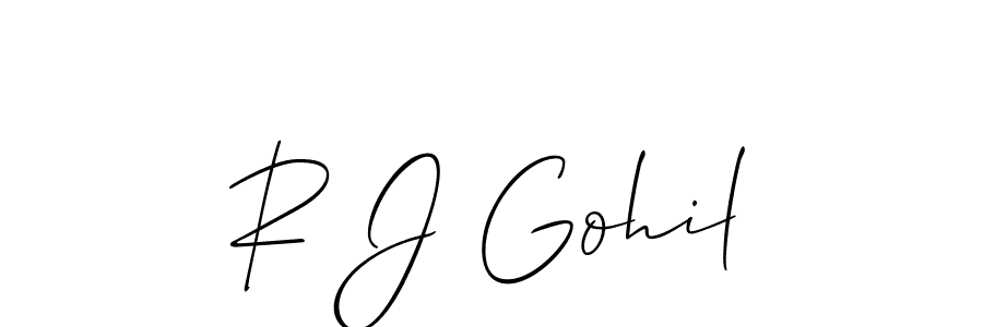 Also You can easily find your signature by using the search form. We will create R J Gohil name handwritten signature images for you free of cost using Allison_Script sign style. R J Gohil signature style 2 images and pictures png