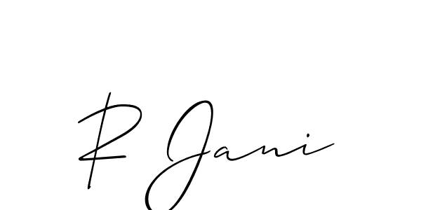 if you are searching for the best signature style for your name R Jani. so please give up your signature search. here we have designed multiple signature styles  using Allison_Script. R Jani signature style 2 images and pictures png