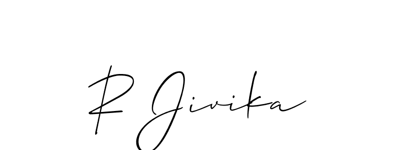 if you are searching for the best signature style for your name R Jivika. so please give up your signature search. here we have designed multiple signature styles  using Allison_Script. R Jivika signature style 2 images and pictures png