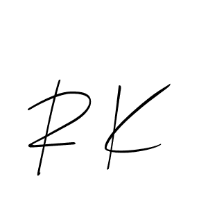 The best way (Allison_Script) to make a short signature is to pick only two or three words in your name. The name R K include a total of six letters. For converting this name. R K signature style 2 images and pictures png