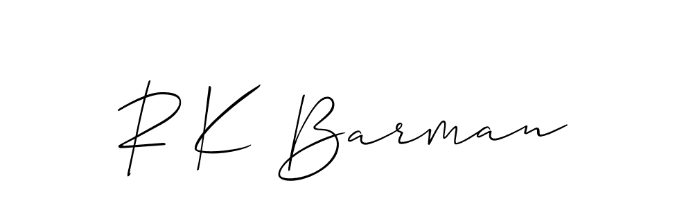 Create a beautiful signature design for name R K Barman. With this signature (Allison_Script) fonts, you can make a handwritten signature for free. R K Barman signature style 2 images and pictures png