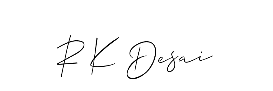 Make a beautiful signature design for name R K Desai. With this signature (Allison_Script) style, you can create a handwritten signature for free. R K Desai signature style 2 images and pictures png