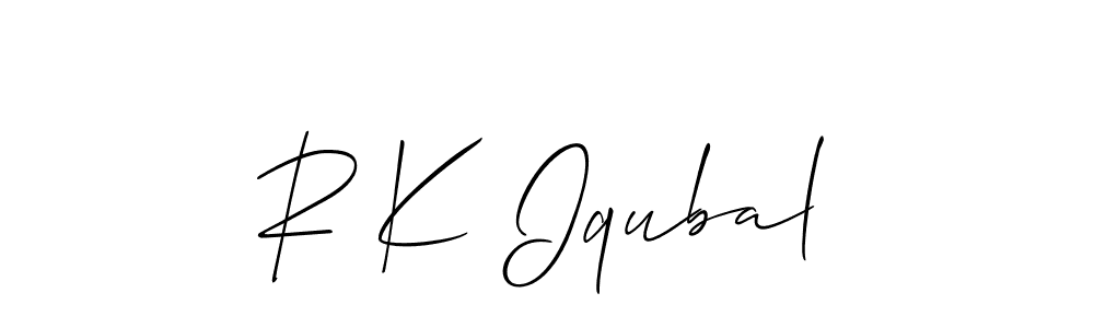 How to make R K Iqubal name signature. Use Allison_Script style for creating short signs online. This is the latest handwritten sign. R K Iqubal signature style 2 images and pictures png
