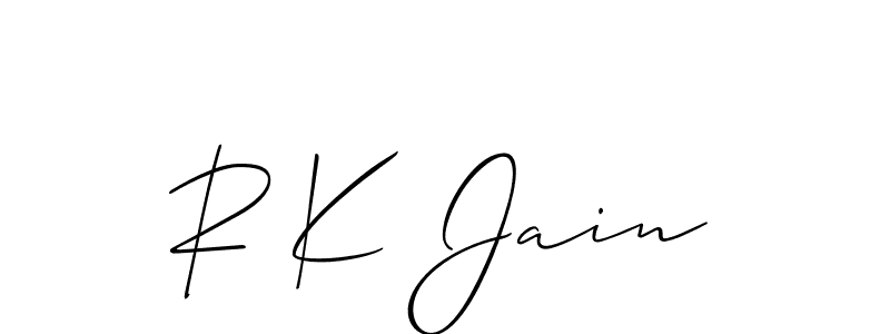 Use a signature maker to create a handwritten signature online. With this signature software, you can design (Allison_Script) your own signature for name R K Jain. R K Jain signature style 2 images and pictures png