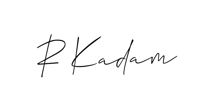 The best way (Allison_Script) to make a short signature is to pick only two or three words in your name. The name R Kadam include a total of six letters. For converting this name. R Kadam signature style 2 images and pictures png