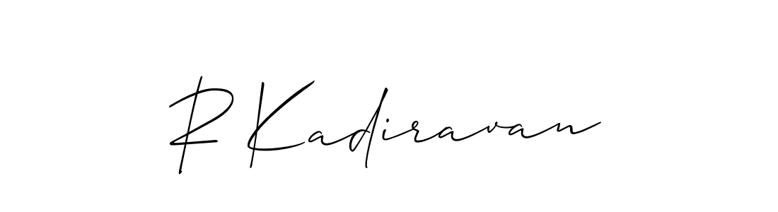 How to make R Kadiravan name signature. Use Allison_Script style for creating short signs online. This is the latest handwritten sign. R Kadiravan signature style 2 images and pictures png