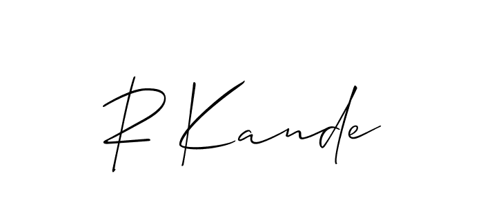 The best way (Allison_Script) to make a short signature is to pick only two or three words in your name. The name R Kande include a total of six letters. For converting this name. R Kande signature style 2 images and pictures png