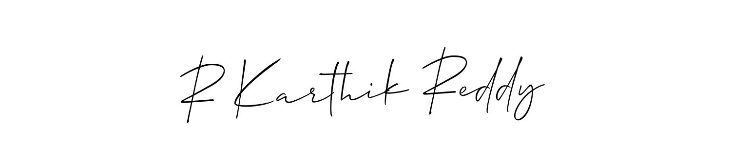 How to make R Karthik Reddy name signature. Use Allison_Script style for creating short signs online. This is the latest handwritten sign. R Karthik Reddy signature style 2 images and pictures png